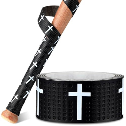 Pushglossy Faith Cross Baseball Bat Grip Tapes 1.1mm Precut Full Adhesive Softball Grip Tape,Non-Slip Softball Bat Wrap Religious Cricket Batting Tape Replacement - color: Black, size: Cross
