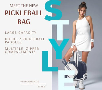 Pickleball Sports Tote Bag with Racket Holder, Neoprene, Adjustable Shoulder Strap - color: Black