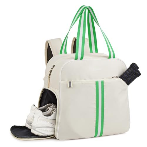 G4Free Pickleball Bag, Pickleball Bag Tote for Women and Men - color: ivory & Green