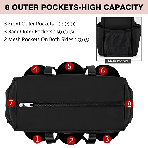 IBFUN Utility Tote Bag with 24 Pockets, Large Teacher Tote for Women with Laptop Compartment, Travel Tote Bag with Zip Top - color: A1-m-black, size: Medium