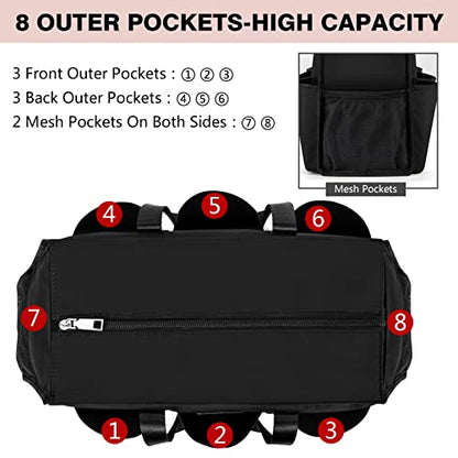 IBFUN Utility Tote Bag with 24 Pockets, Large Teacher Tote for Women with Laptop Compartment, Travel Tote Bag with Zip Top - color: A1-m-black, size: Medium