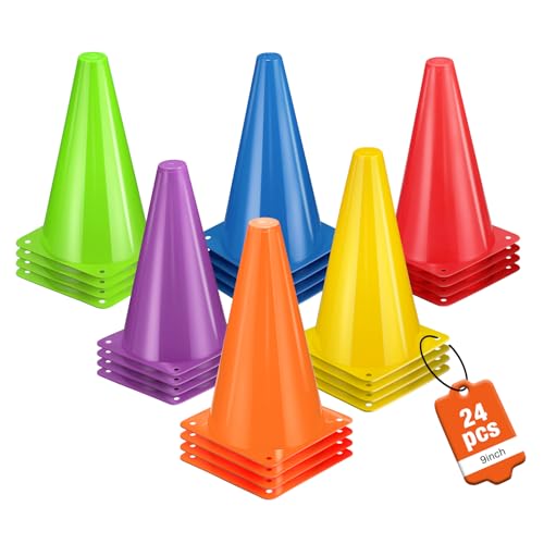 24pcs Cones 9 Inch Soccer Cones and Plastic Traffic Cones, Durable Cones for Sports Training, Ideal for Soccer, Basketball, Football, Skating, and Agility Drills Practice - color: colors