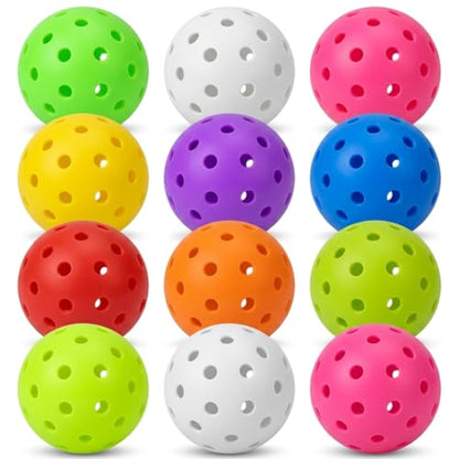 Pickleball Balls,pickleballs,12 Pack Outdoor Pickleball Balls,Bright Multi Colors 40 Hole Durable Plastic picklebaal Game,Training & Tournament Play.