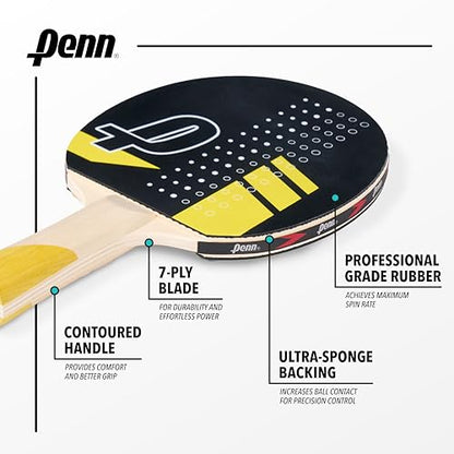Penn 4-Player Ping Pong Paddle Set - 4 5.0 Paddles, 6 3-Star Balls, 2 Storage Pouches - Pro-Grade Rubber for Spin & Power on Table Tennis Rackets - Ergo Handle for Grip Comfort in Ping Pong Play