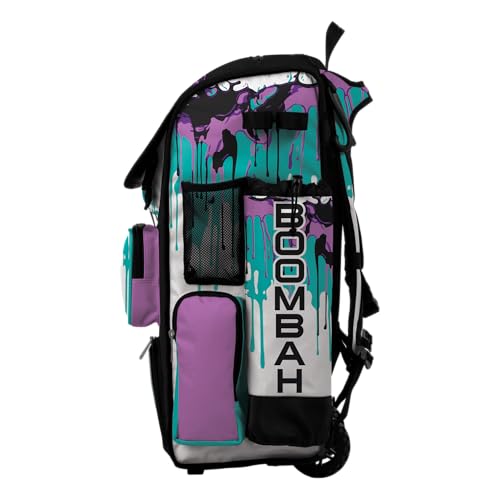 Boombah Superpack Hybrid Rolling Bat Bag - Wheeled & Backpack Version - Graffiti Drip - Multiple Color Options - color: Bright Purple/Turquoise/Black
