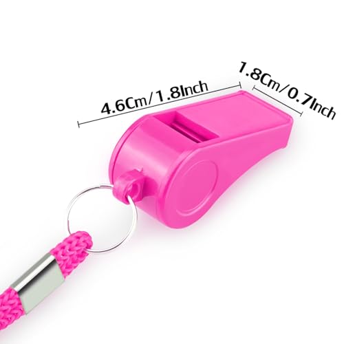 12 Pack Pink Loud 120dB Plastic Whistles with Lanyard – High-Pitched Safety Whistle for Sports, Coaching, and Collective Entertainment