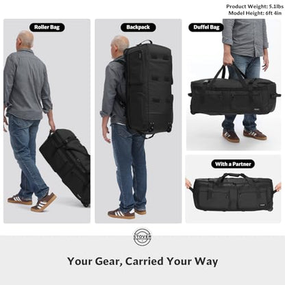 STOVER 45/80/100L U-Zip Rolling Duffel Bag with Wheels, X-Large Durable Travel Duffle + Toiletry Bag, Lay-Flat Opening, Packable w/Shoulder Straps- Use as Luggage or Backpack, Men/Women (Black) - color: U-Zip Black