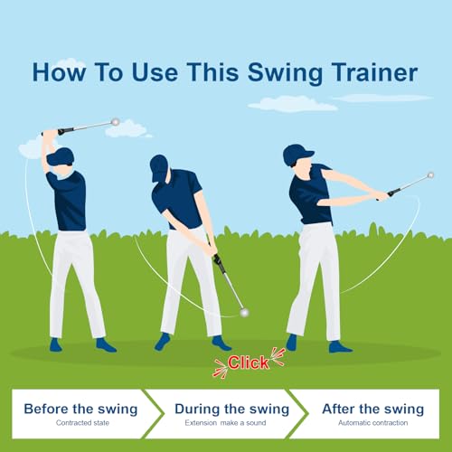 5 in 1 Golf Swing Trainer Aid, Retractable Training Club with Click Sound Feedback and Grip Guide, Portable Rhythm and Tempo Warm Up Stick for Right Handed Golfers
