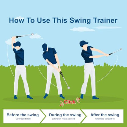 5 in 1 Golf Swing Trainer Aid, Retractable Training Club with Click Sound Feedback and Grip Guide, Portable Rhythm and Tempo Warm Up Stick for Right Handed Golfers