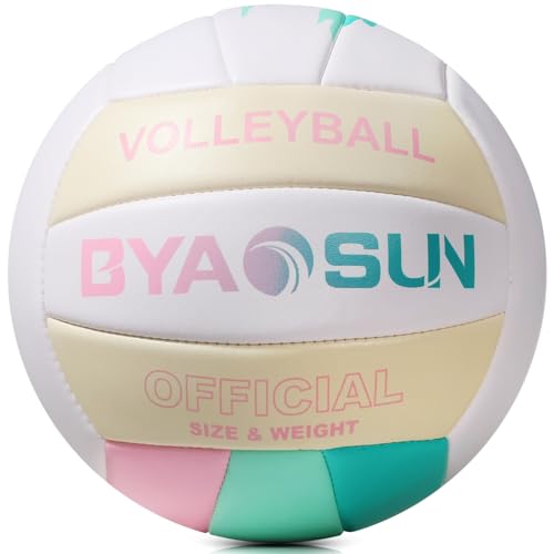 Soft Official Volleyball for Indoor Outdoor Beach, Size 5 Training Volleyball for Beginner Teenager Adult - color: White Green Pink