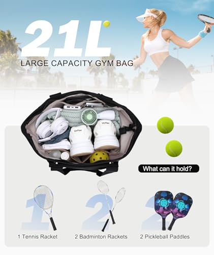 Tennis Bags for Women, Large Pickleball Tote Bag Men 2 Rackets Lightweight Crossbody Shoulder Bag for Gym Sport - color: Black