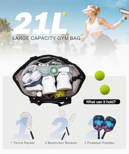 Tennis Bags for Women, Large Pickleball Tote Bag Men 2 Rackets Lightweight Crossbody Shoulder Bag for Gym Sport - color: Black
