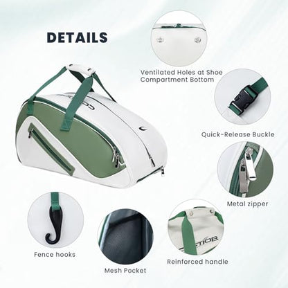 Tennis Bag Holds 2 Rackets with Shoe Compartment, Fence Hook & Ball Sleeve – Large PU Pickleball Paddles Backpack for Men & Women