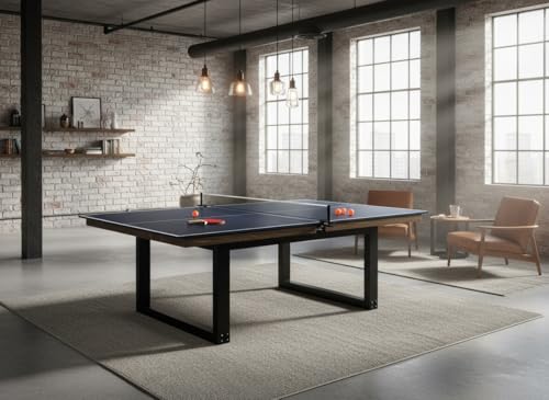 Indoor Official Size 4-Piece Table Tennis Conversion Top, Foldable Ping Pong Tabletop with Clamp-Style Net & Post, EVA Foam Padding, Easy Fold-Up Storage & Durable Double-Sided PVC Surface