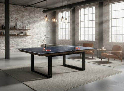 Indoor Official Size 4-Piece Table Tennis Conversion Top, Foldable Ping Pong Tabletop with Clamp-Style Net & Post, EVA Foam Padding, Easy Fold-Up Storage & Durable Double-Sided PVC Surface