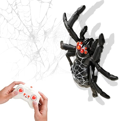 Wall Climbing Remote Control Spider, Rechargeable RC Wall Crawler Spider Robot with High Speed & 360° Rotation, Funny Prank Toys Gifts for Boys & Girls Age 3+ (Black) - style: black webbed spider