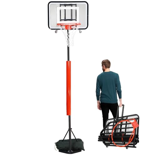 Dreamtrue Foldable Basketball Hoop, Portable Basketball Hoop Outdoor, 7.1FT-8.9FT Adjustable Height, for Beach, Backyard, Park, Driveway
