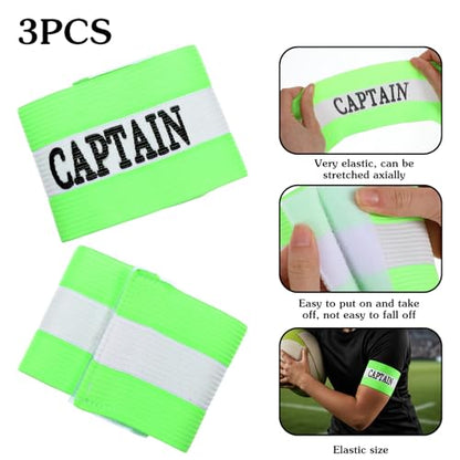 3pcs Captains Bands , Breathable Captain Armband, Elastic Captains Bands Soccer for Basketball Volleyball School Team Competition Coach Players Wrist Arm Band, Green