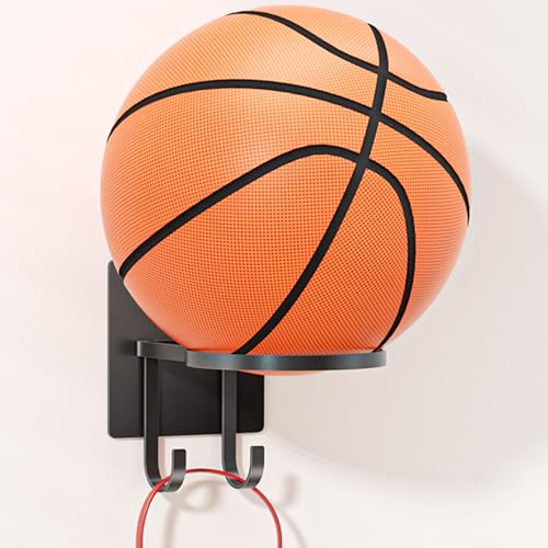 Ball Holder Wall-Mount with Hook,Ball Storage Stand Display Rack for Basketballs, Football, Soccer, Volleyball Collection, Sports Accessories Organizer(1 Pcs)