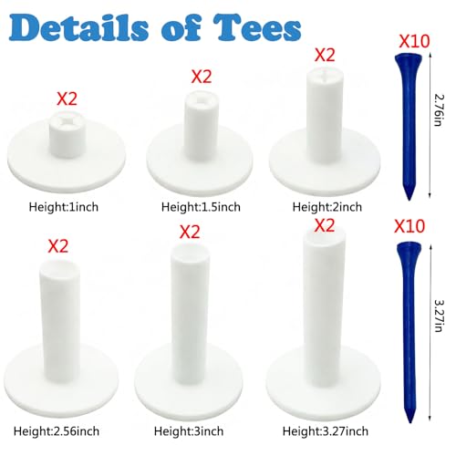 32 Pieces Golf Tee Holder for Driving Range, Rubber Golf Tees for Mats, Golf Simulator Tees Set for Indoor & Outdoor Practice, 6 Sizes Tees Holders and 2 Sizes Tees