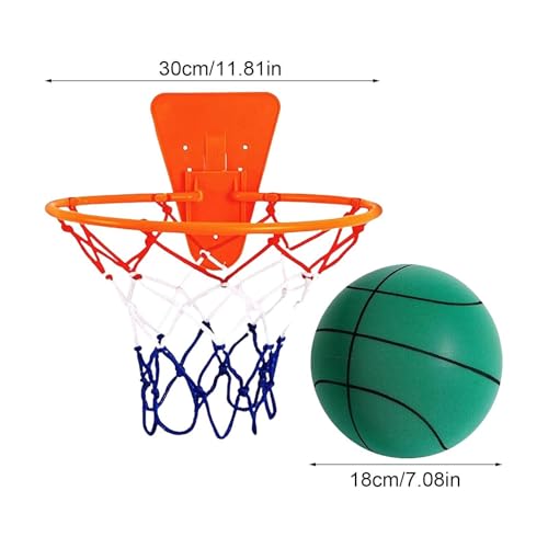 Silent Basketball Hoop and Ball, 18cm Wall Mounted Basketball Hoop Indoor, Noiseless Foam Elastic Sponge Ball WithHoop, SilentBall Professional Indoor BasketballFrame - color: Green