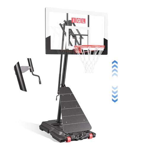 IGL Basketball Hoop Outdoor 40/44/48 Inch, Height Adjustable 5.3-10 FT, Portable Basketball Goal with Shatterproof Backboard for Kids Teens Adults, Backyard Driveway - color: White, size: 44inch Backboard