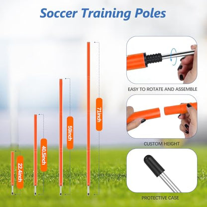 Haootadiy Soccer Agility Training Poles Equipment |Adjustable Soccer Equipment for Training Includes 6 Flexible Agility Poles