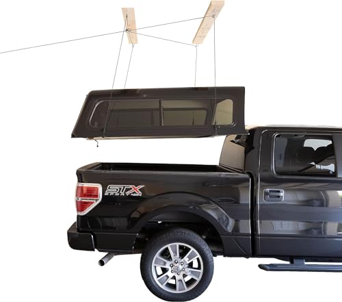 HARKEN - Truck Cap Overhead Garage Storage Hoist, Self-Leveling, Safe Anti-Drop System, Easy One-Person Operation, Smart Garage Organization - 7806 - size: 10 ft Ceiling, 200 lb Max
