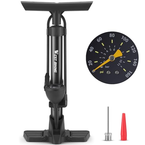 Bike Floor Pump, Bikes Pump with Gauge,Bicycle Air Pump with High Pressure 160 Psi, BikeTire Pump with Presta Schrader Valves，Portable Hand Pump Bike, Fits Road Bikes MTB E-Bike, Ball - color: Black