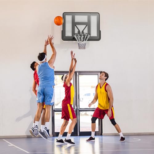 Soozier Wall Mounted Basketball Hoop, Reinforced Shatter Resistant 43" Backboard Basketball Goal Combo Kit with All Weather Net for Outdoor or Indoor Use