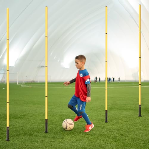 Soccer Agility Training Equipment: 6 Soccer Agility Poles, 20ft Agility Ladder, 10 Soccer Cones, 1 Jump Rope. Soccer Training Poles for Speed Training, Agility Training - color: yellow
