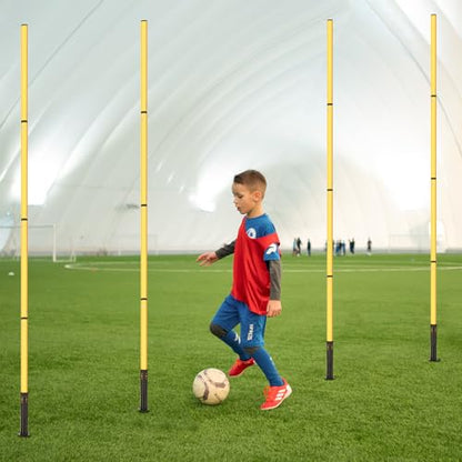 Soccer Agility Training Equipment: 6 Soccer Agility Poles, 20ft Agility Ladder, 10 Soccer Cones, 1 Jump Rope. Soccer Training Poles for Speed Training, Agility Training - color: yellow