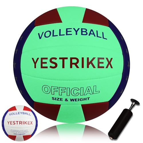 Glow in The Dark Volleyball Size 5 Official Size Indoor & Outdoor Volleyball with Night-Glow Effect Luminous Night Ball for Beach Gym Backyard with Pump Kit