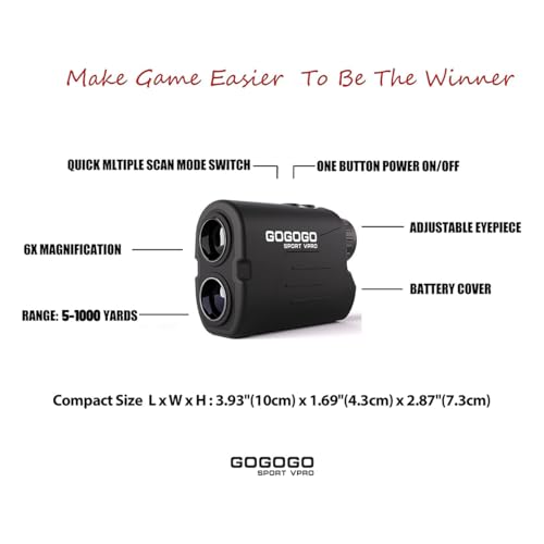 Gogogo Sport Vpro GS03 Laser Golf/Hunting Rangefinder, 1000/1200 Yards Laser Range Finder with 6X Magnification Ultra-Clear View, Lightweight, Slope, Pin-Seeker & Flag-Lock & Vibration