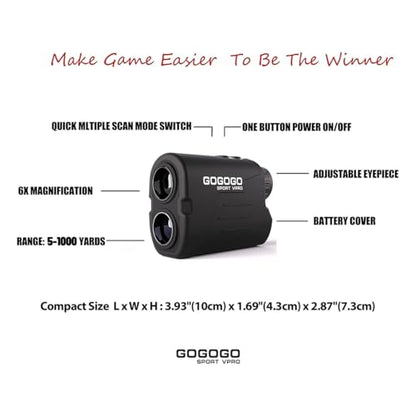Gogogo Sport Vpro GS03 Laser Golf/Hunting Rangefinder, 1000/1200 Yards Laser Range Finder with 6X Magnification Ultra-Clear View, Lightweight, Slope, Pin-Seeker & Flag-Lock & Vibration