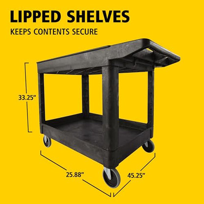 Rubbermaid Commercial Products 2-Shelf Utility/Service Cart, Medium, Black, Lipped Shelves, Ergonomic Handle, 500 lbs. Capacity, for Warehouse/Garage/Cleaning/Manufacturing - size: Medium
