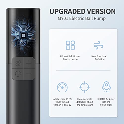 Pumteck MY01 Electric Ball Pump with Inflation & Deflation, Accurate Pressure Gauge and 4 Preset Modes, Automatic Ball Pump for Basketball, Soccer, Football and Volleyball (Max 15 PSI)