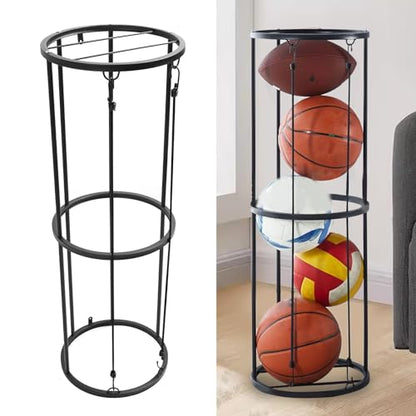 Garage Ball Storage Vertical Ball Rack for Soccer Volleyball Football Basketball Ball Cage Organizer for Kids Room Garage Home 2 Layer