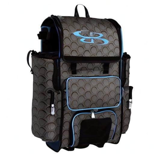 Boombah Rolling Superpack 2.0 3DHC Baseball/Softball Gear Bag - 23-1/2" x 13-1/2" x 9-1/2" - Multiple Colors - Telescopic Handle and Holds 4 Bats - Wheeled Version - color: Dark Charcoal/Columbia
