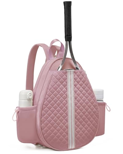 Tennis Bag, Quilted Tennis Sling Crossbody Backpack, Water Resistant Tennis Racket Bags for Women Men, Suitable for Pickleball Tennis Badminton - color: Pink, size: Medium
