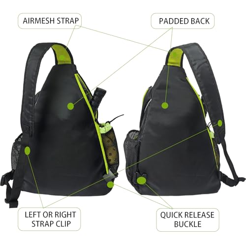 Pickleball Sling Bag with Shoe Compartment for Men Women, Professional 2-3 Paddle Backpack, Large Capacity Bag with 36oz Water Bottle Pocket & Fence Hook - color: Black/Neon Green