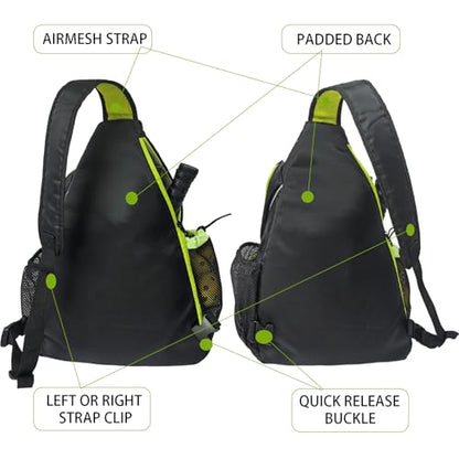 Pickleball Sling Bag with Shoe Compartment for Men Women, Professional 2-3 Paddle Backpack, Large Capacity Bag with 36oz Water Bottle Pocket & Fence Hook - color: Black/Neon Green