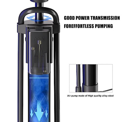 Bike Floor Pump, Bicycle Pump with Dual Presta & Schrader Valve Head, High Pressure Bicycle Tire Inflator, Portable Hand Air Pump for Road & Mountain Bikes, Strollers and Balls - style: Portable/No Gauge