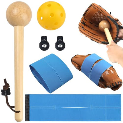 Baseball Glove Break-in Kit, 6-Piece Set with 1 Wooden Solid Construction Glove Mallet, 2 Elastic Wraps, 2 Locks, 1 Plastic Practice Ball - Baseball Hammer for Adult & Youth Glove Break-in and Shaping - size: Blue-Glove Break-in Kit