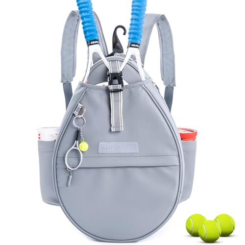 Tennis Backpack with 2 Rackets Holder, Water-Resistant PU Leather Tennis Racket Bag for Women & Men, Sling Crossbody Sports Backpack for Tennis, Pickleball & Badminton, Tennis Gifts - color: Grey, size: Medium without Shoe Compartment