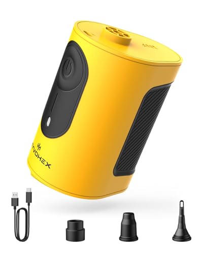 Portable Air Pump for Inflatables, 4000mAh Ultra Fast Air Mattress Pump with Advanced Heat Dissipation, 3 Nozzles Electric Air Pump Inflate Deflate for Sleeping Pads, Pool Floats - color: Yellow, size: 8000mAh