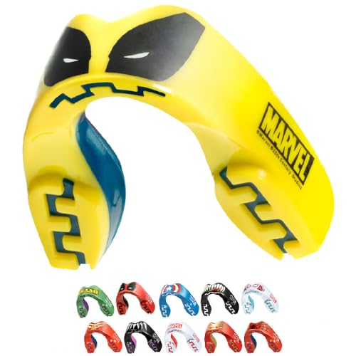Marvel Wolverine Mouth Guard, Dual Layer Mouthguard for Adults with Case, Easy Fit Remoldable Mouthpiece for Football, Boxing, Lacrosse, MMA, Basketball & All Contact Sports (Adult 12+ Years, Yellow) - color: Wolverine, size: Adult (12+ Years)