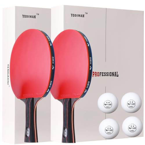 Ping Pong Paddle - 7-ply Carbon Fiber Blade - 2mm Premiere Sponge for a Larger Sweet Spot - Flared Handle for Increased Control - Performance Table Tennis Racket Set