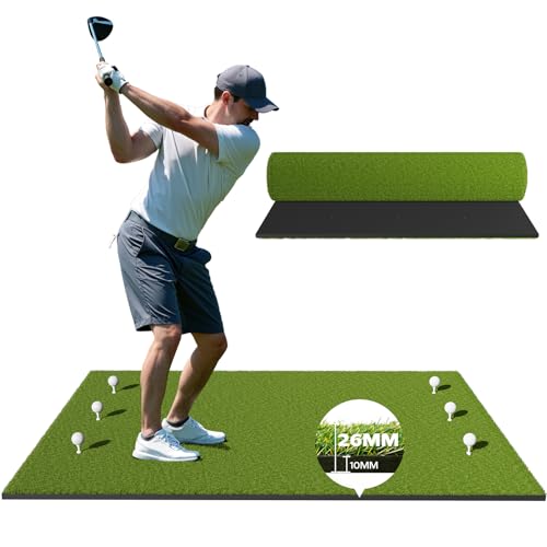 RIKADE Golf Mat - 5x4ft & 6x4ft 26mm-31mm Golf Hitting Mat for Simulators, Backyard, Garage, Indoor & Outdoor Use, Features Dual-Turf Mats with Ball Tray for Chipping and Swing Training - style: 5 x 4 ft, 1.02 in