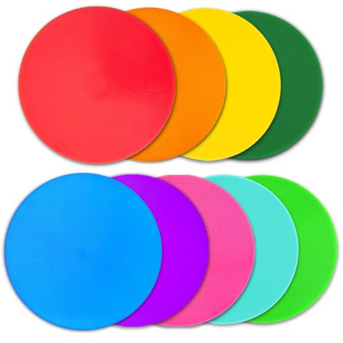 9/18/36 Pcs Poly Spot Markers 9 inch Non-Slip Rubber Agility Training Markers Floor Dots Flat Field Cones for Football Basketball Soccer School Exercise Drills Gym Dance Practice 9 Colors - style: 9 inch 9 Pcs (9 Colors, TPE)